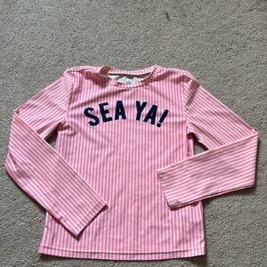 Pink and white gap kids rash guard